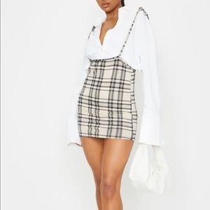 Check print tie shoulder dress